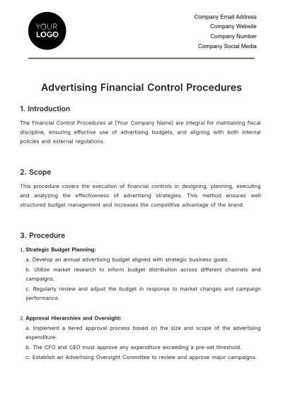 Free Advertising Financial Control Procedures Template to Edit Online