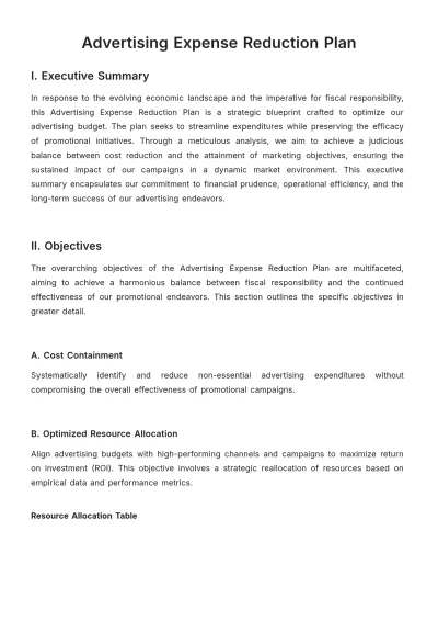 Free Advertising Expense Reduction Plan Template to Edit Online
