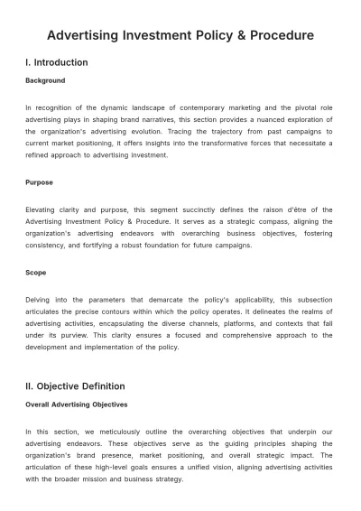 Free Advertising Investment Policy & Procedure Template to Edit Online