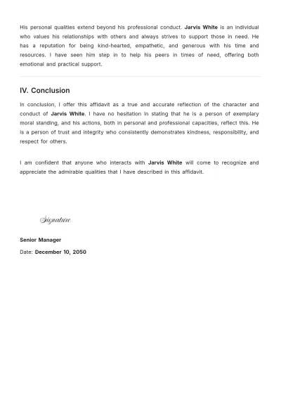 Free Simple Character Witness Affidavit Template to Edit Online