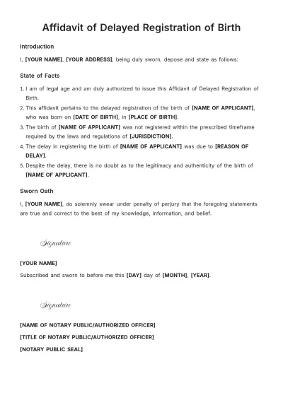 Free Affidavit of Delayed Registration of Birth Template to Edit Online