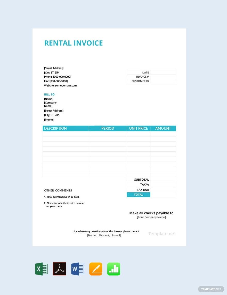 Rental Invoice Template Google Docs, Google Sheets, Excel, Word