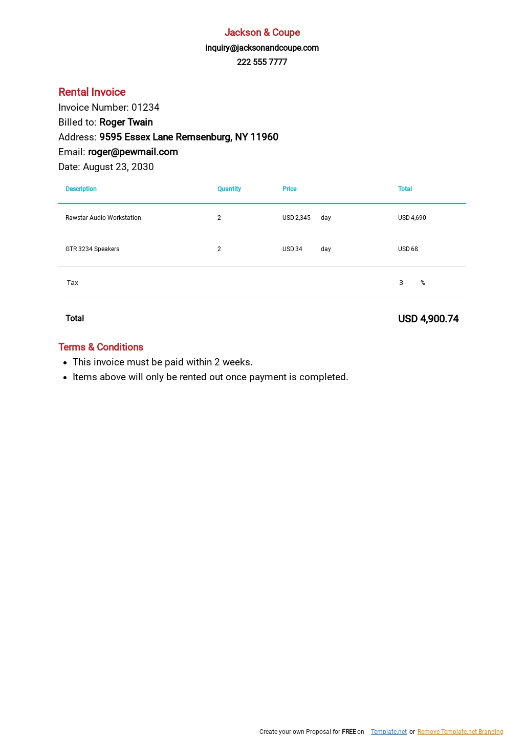 google invoice template