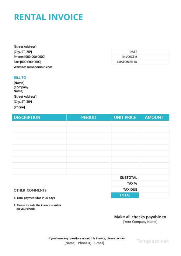 Rental Invoice Template in Microsoft Word Excel Template net