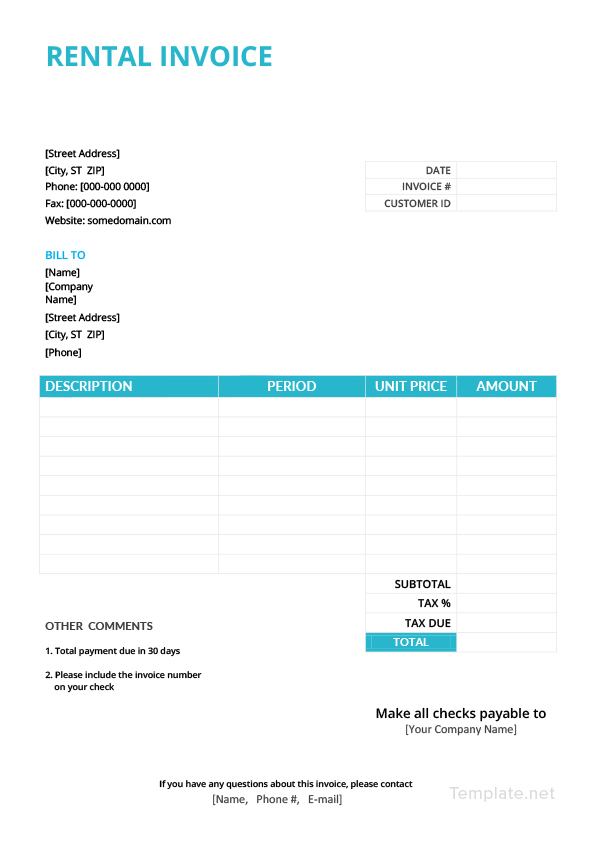 commercial property rental invoice template