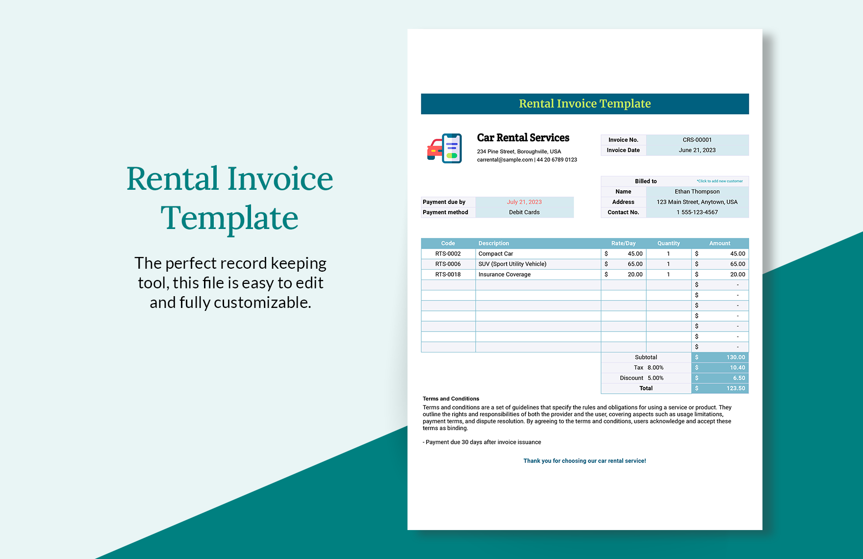 rental invoice template download