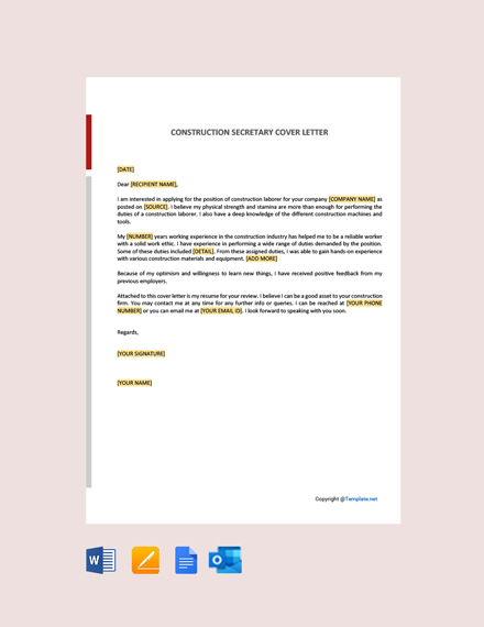 FREE Construction Estimator Cover Letter - Word | Apple Pages | Google ...