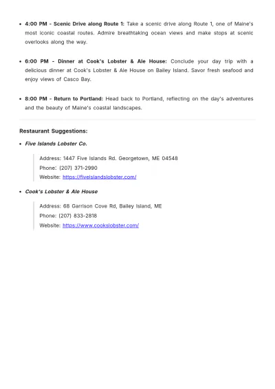 Free Maine Road Trip Itinerary Template to Edit Online
