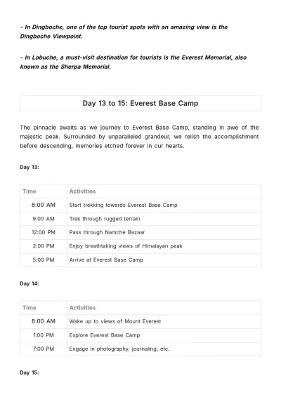 Free Brahmatal Trek Itinerary Template to Edit Online