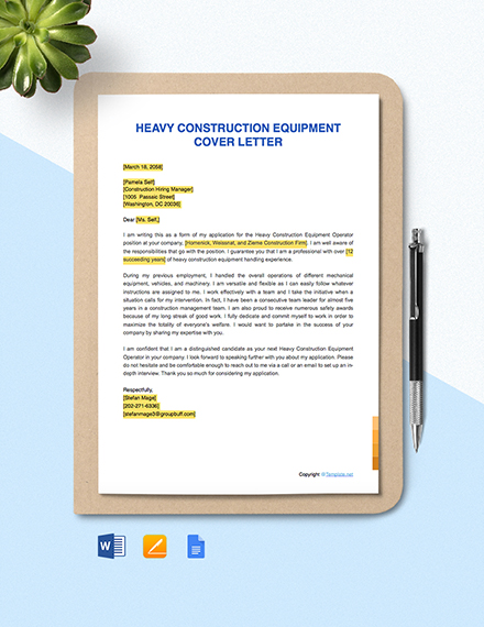 FREE Construction Equipment Operator Cover Letter - Word | Apple Pages ...