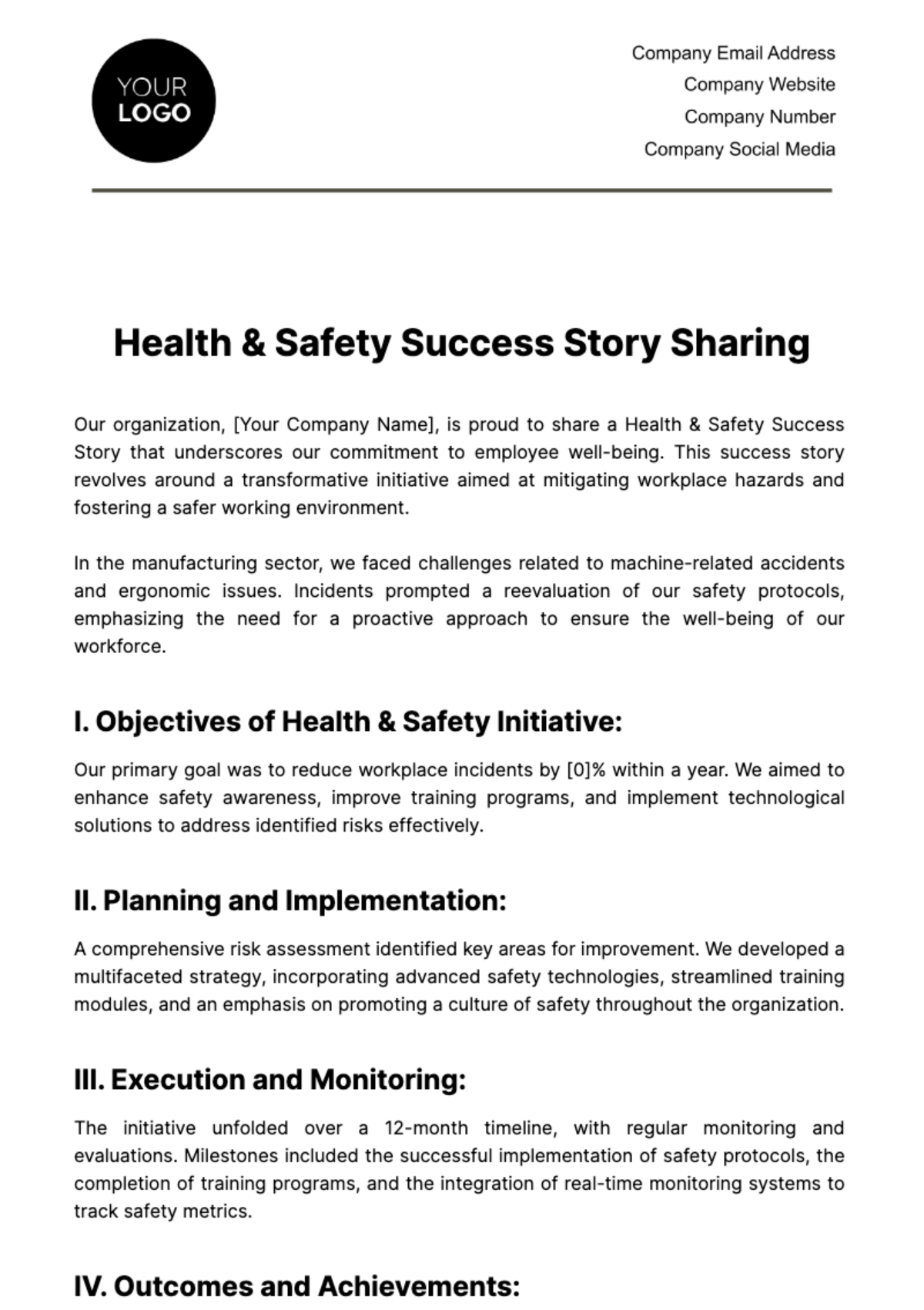 Health & Safety Success Story Sharing Template