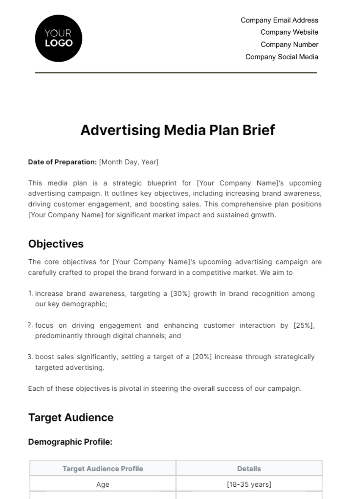 Advertising Media Plan Brief Template