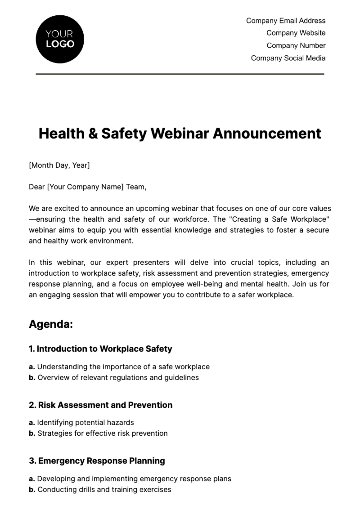 Health & Safety Webinar Announcement Template