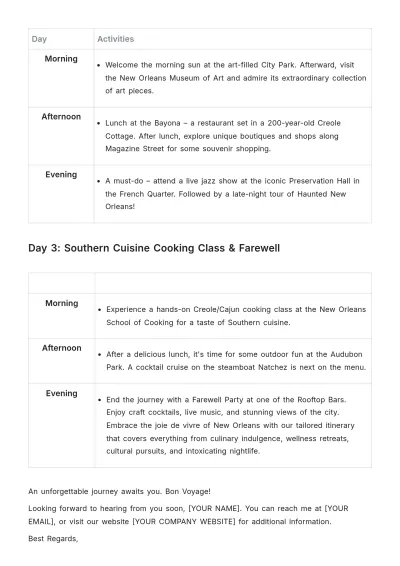Free New Orleans Bachelorette Itinerary Template to Edit Online