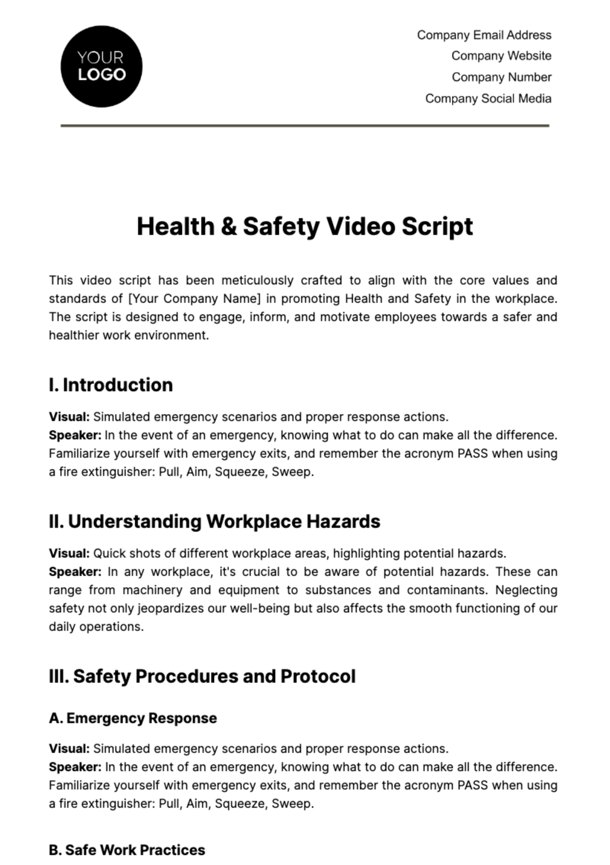 Health & Safety Video Script Template