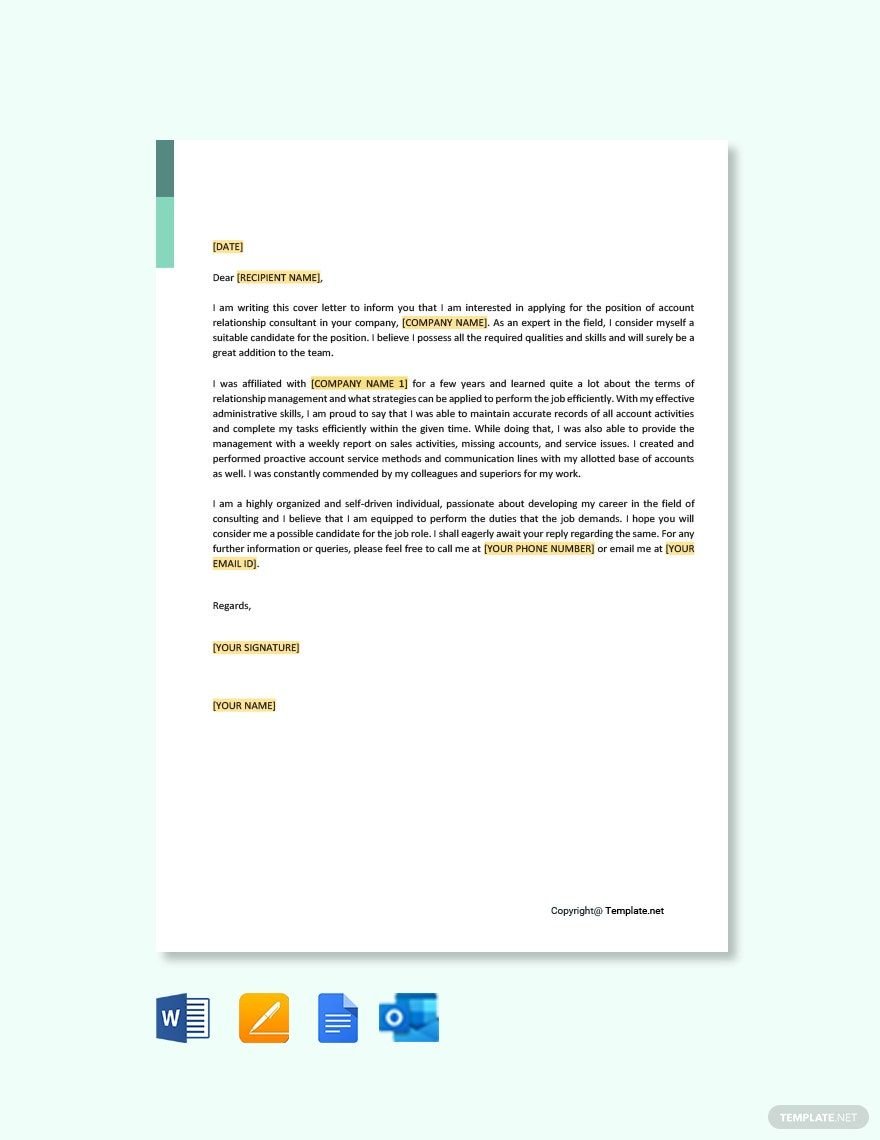 Account Relationship Consultant Cover Letter Template