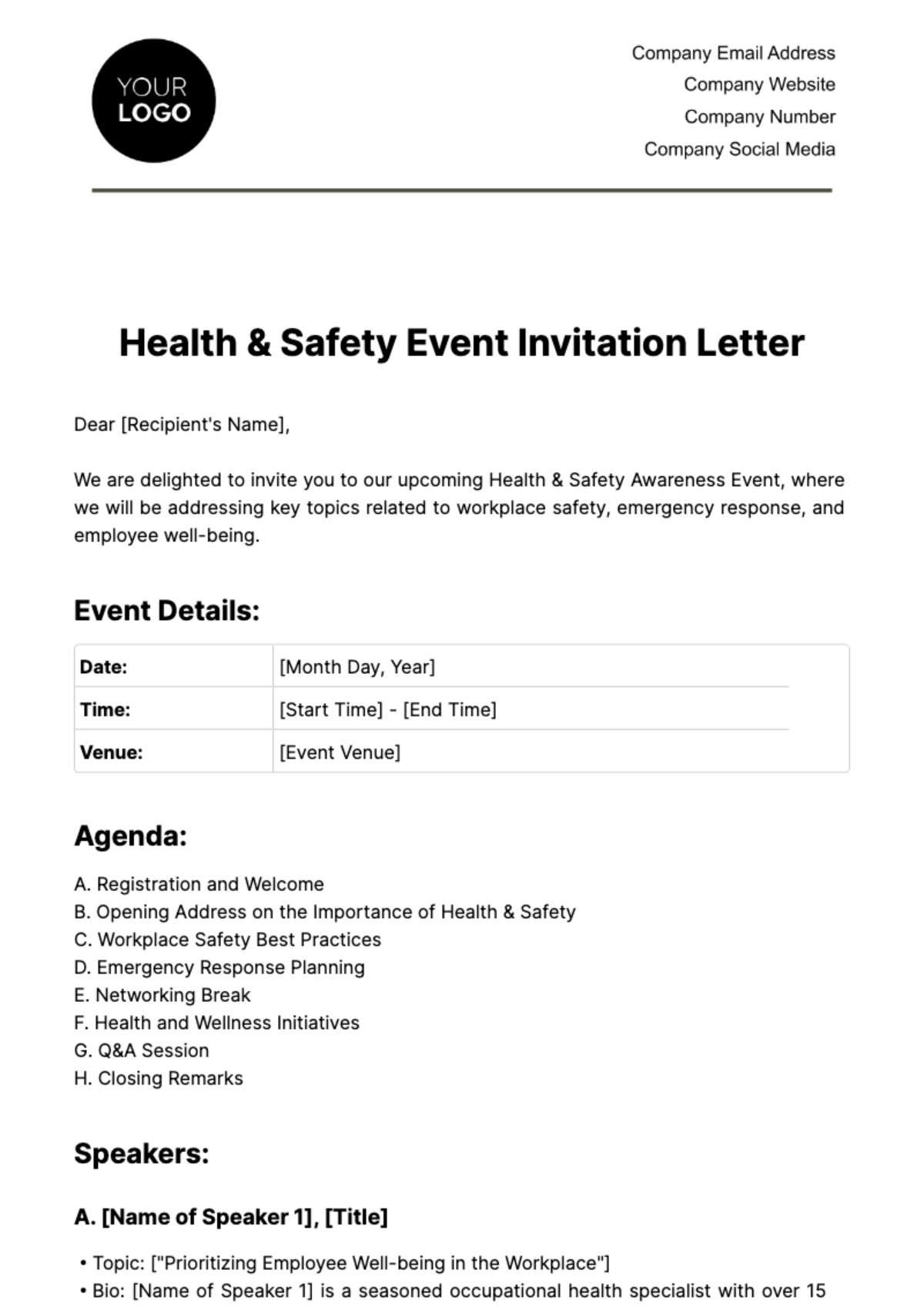 Health & Safety Event Invitation Letter Template
