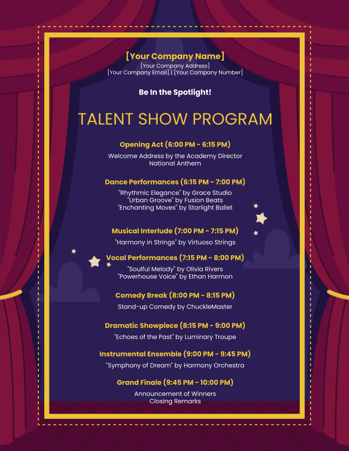 Talent Show Program Template