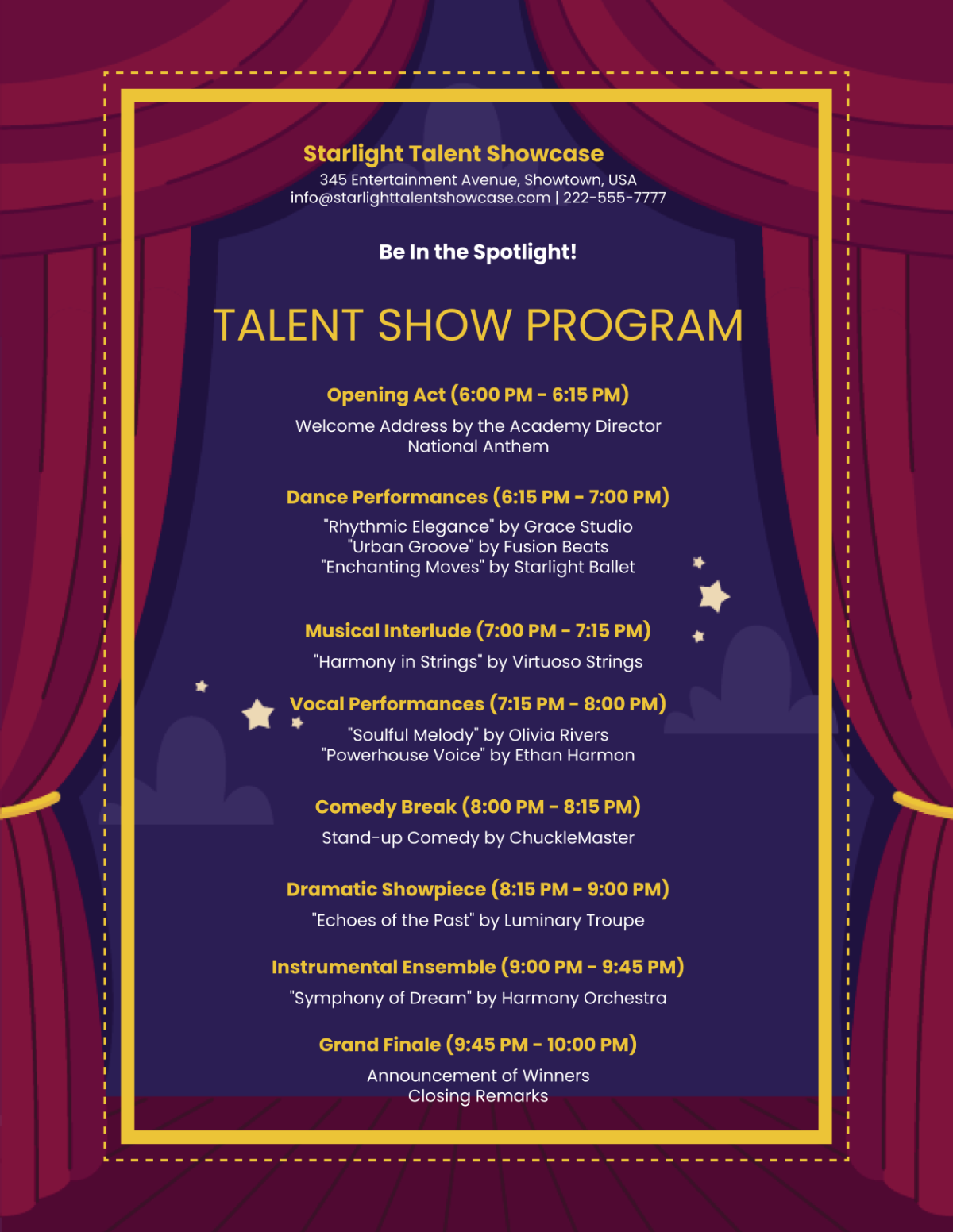 Talent Show Program Template - Edit Online & Download