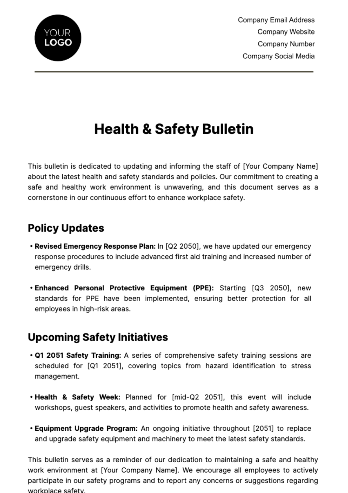 Free Health & Safety Bulletin Template