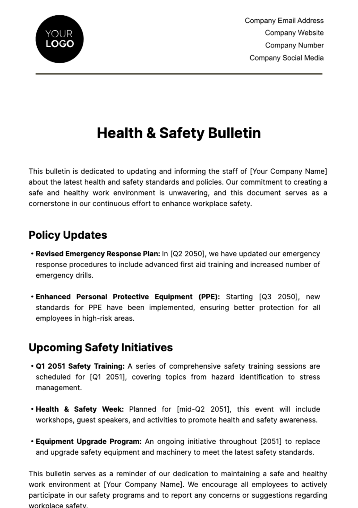 Health & Safety Bulletin Template