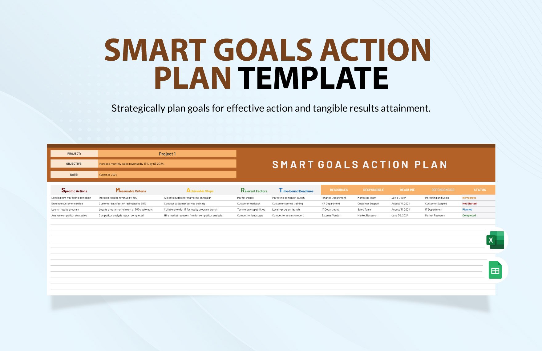 Smart Goals Action Plan  Template in Excel, Google Sheets