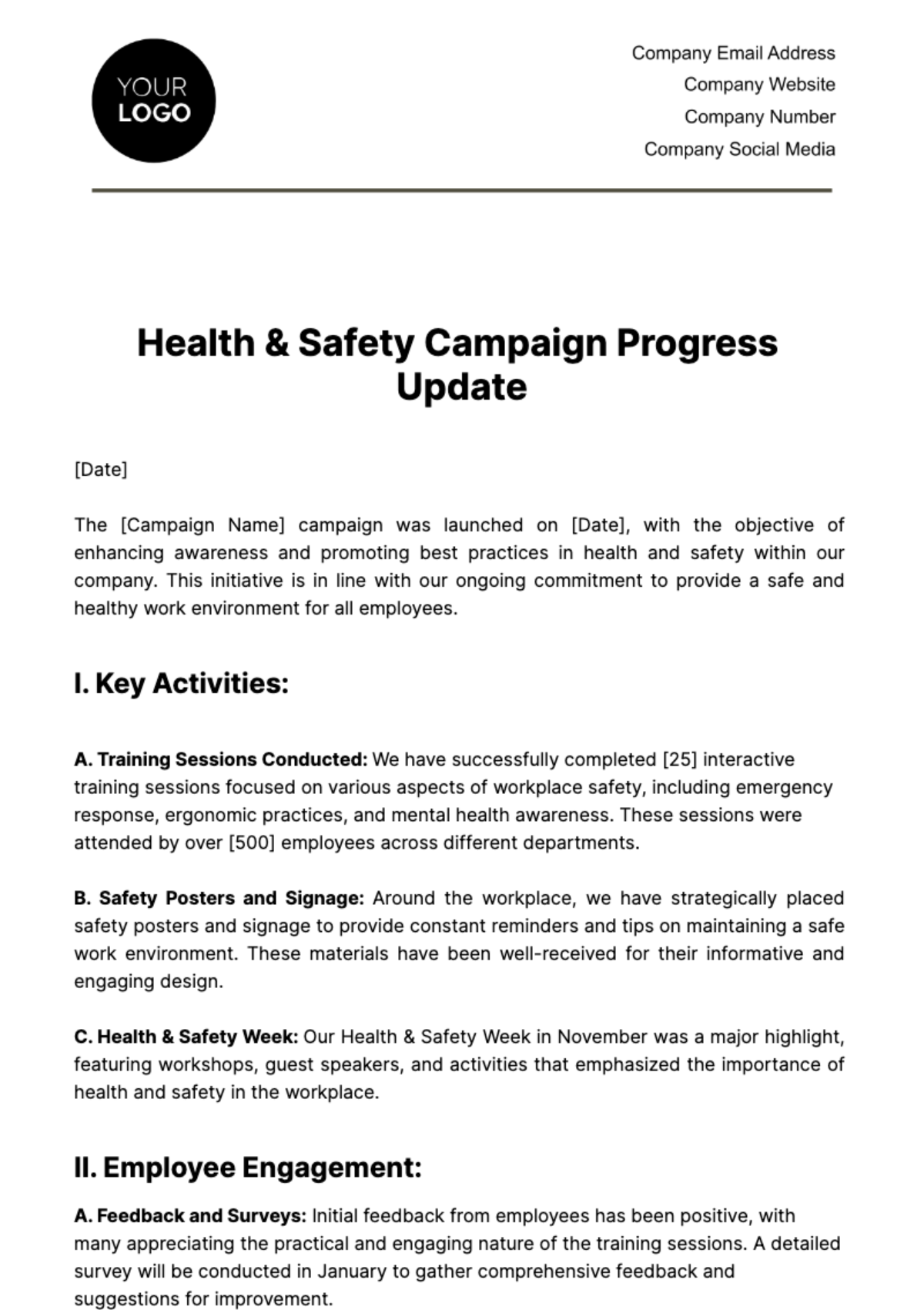 Health & Safety Campaign Progress Update Template