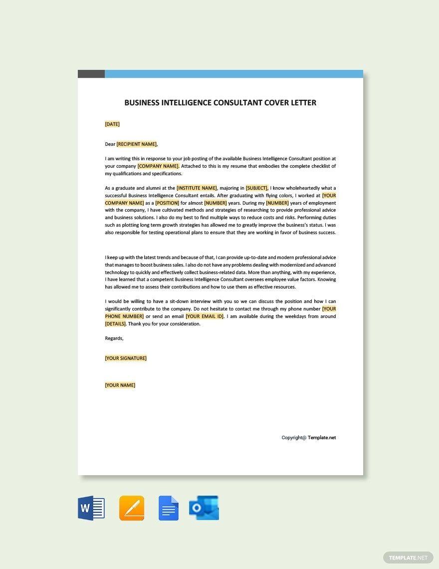 Business Intelligence Consultant Cover Letter Template