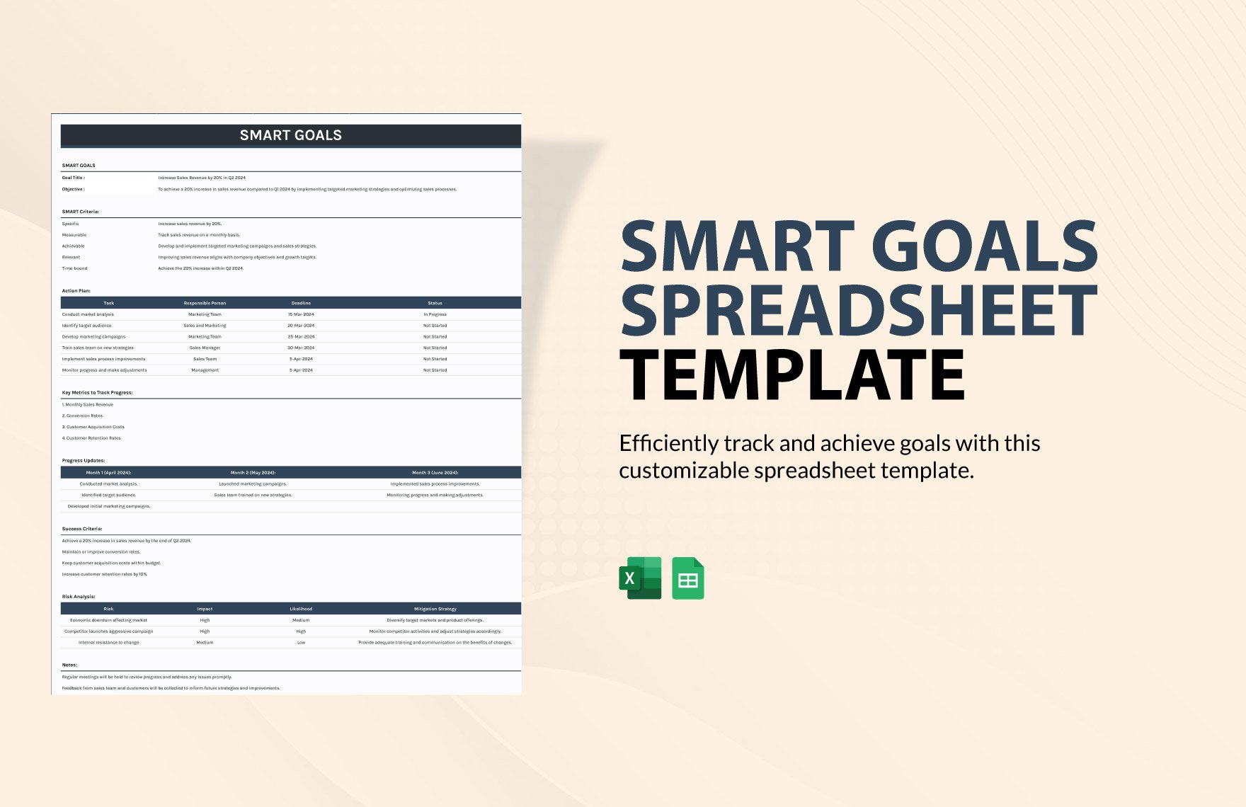Smart Goals Spreadsheet Template in Excel, Google Sheets