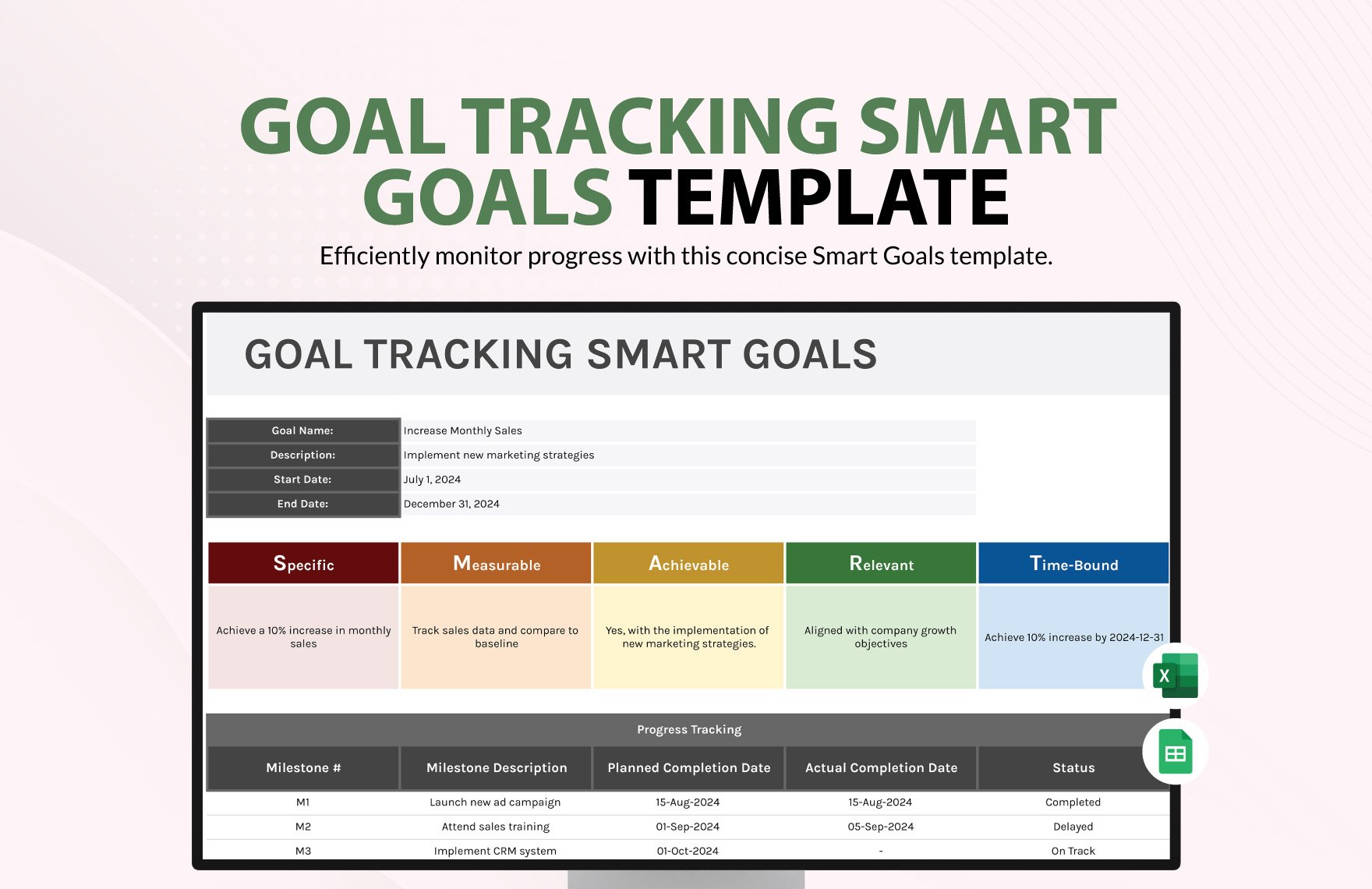Goal Tracking Smart Goals Template in Excel, Google Sheets