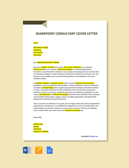 Free Sharepoint Consultant Cover Letter Word Apple Pages