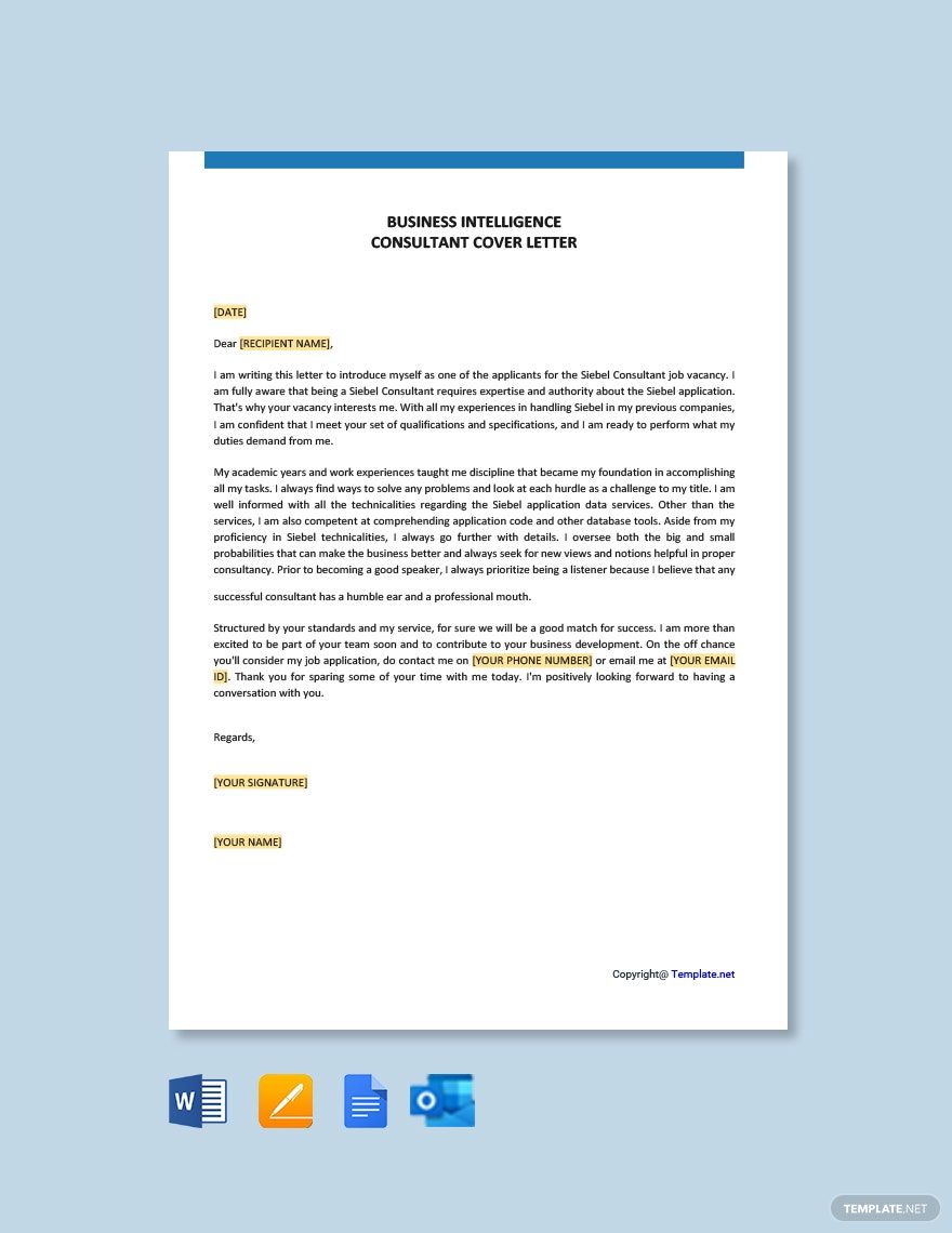 Siebel Consultant Cover Letter in Google Docs, Word, Pages, Outlook, PDF - Download | Template.net