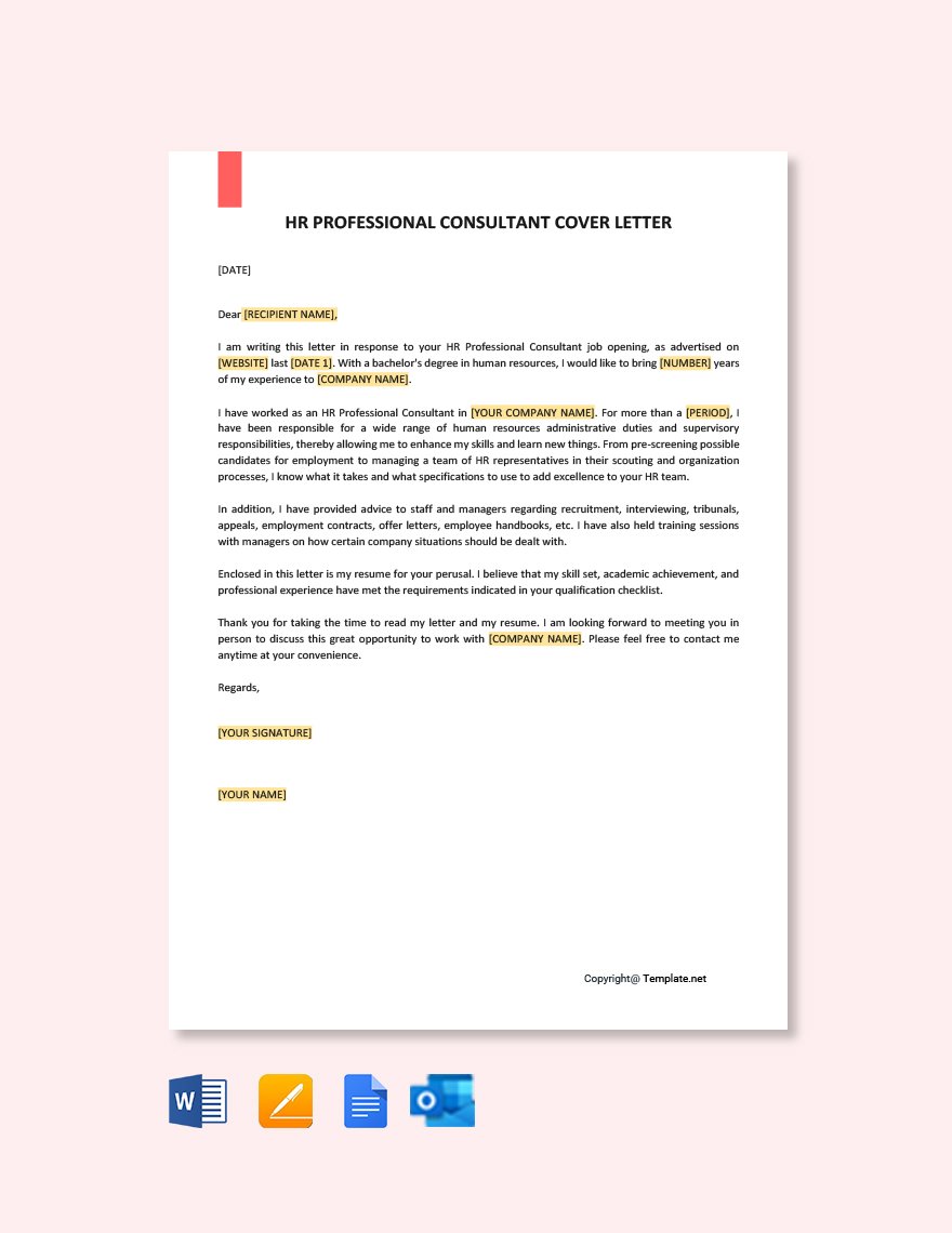 HR Professional Consultant Cover Letter Template