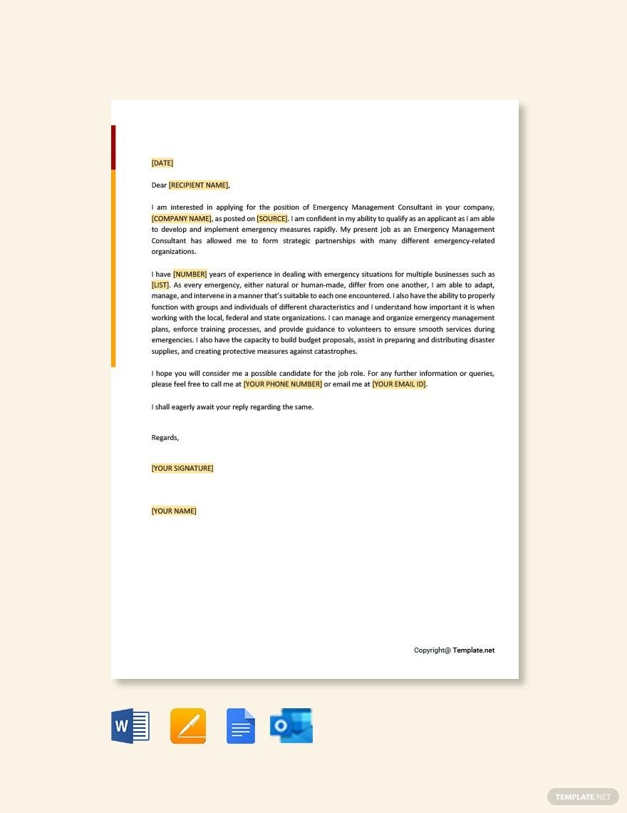 Emergency Management Consultant Cover Letter Template