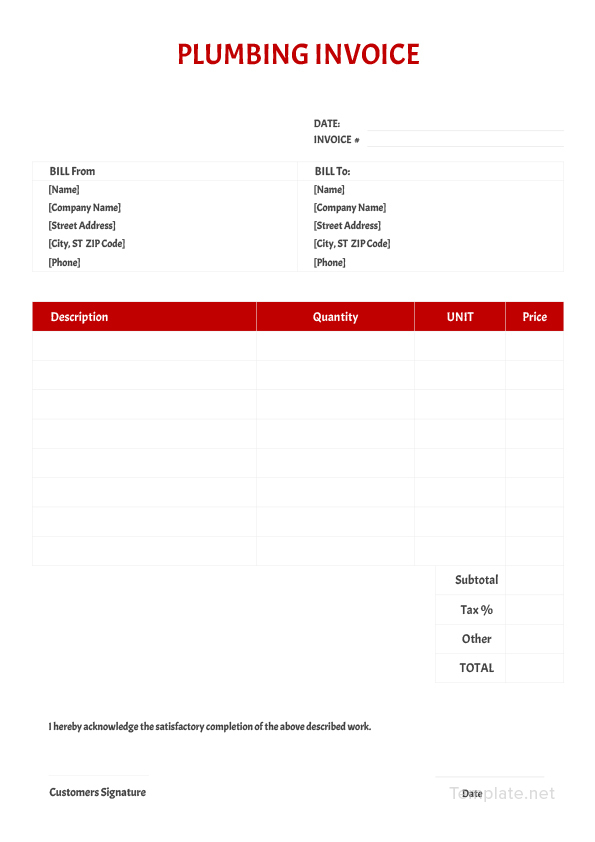 Plumbing Invoice Template in Microsoft Word, Excel