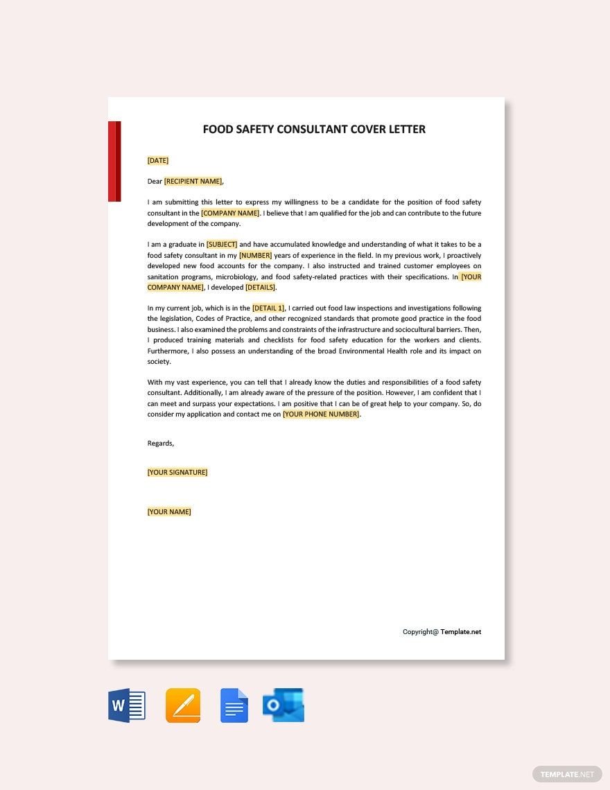 Food Safety Consultant Cover Letter Template