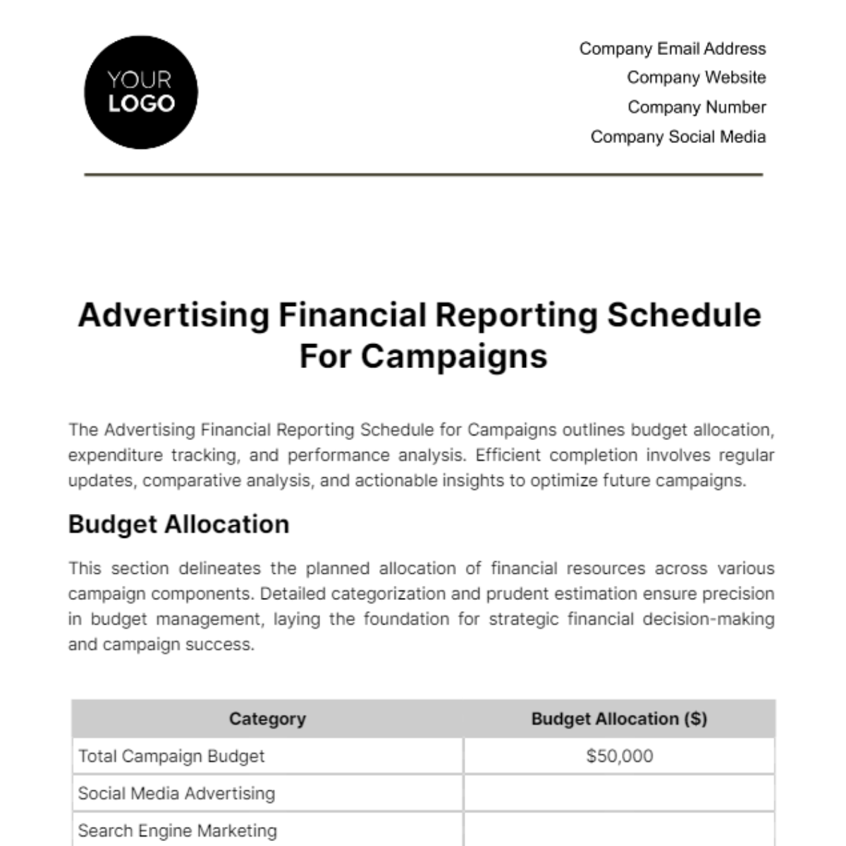 Advertising Financial Reporting Schedule For Campaigns Template Edit Advertising Financial Reporting Schedule For Campaigns Template Edit