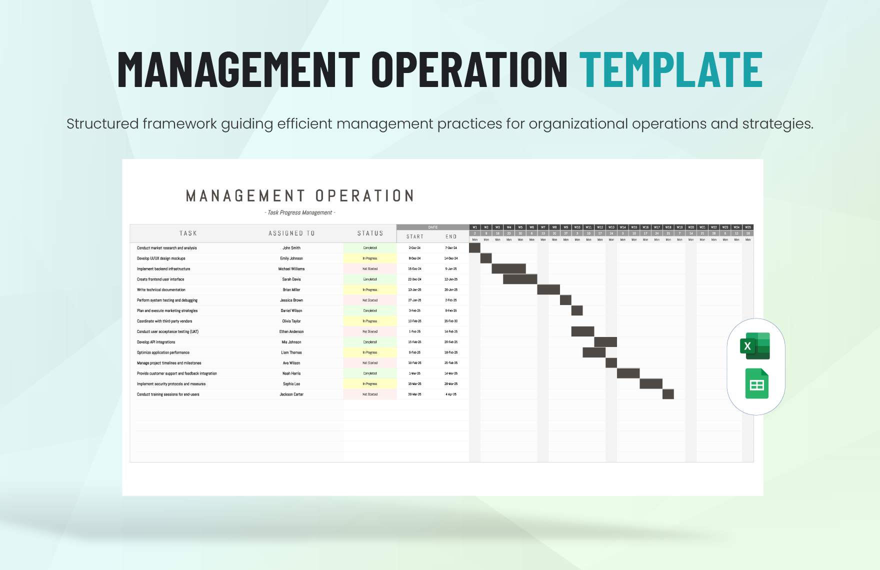 Management Operation Template in Excel, Google Sheets