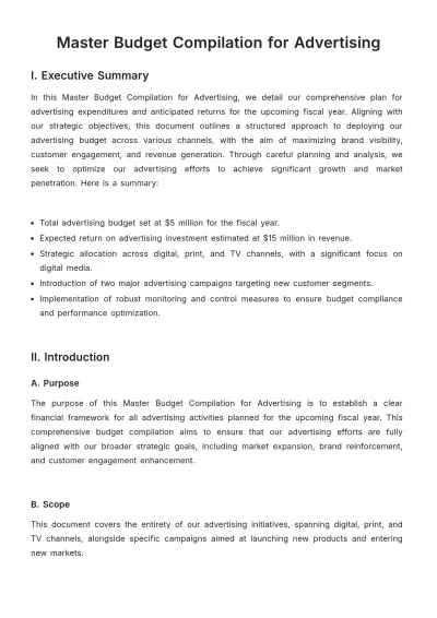 Free Master Budget Compilation for Advertising Template to Edit Online