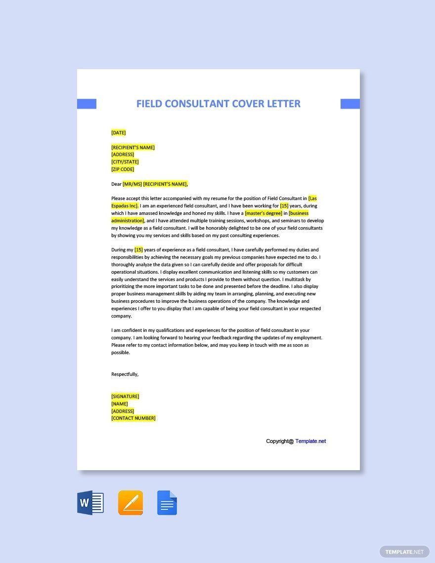 Field Consultant Cover Letter Template