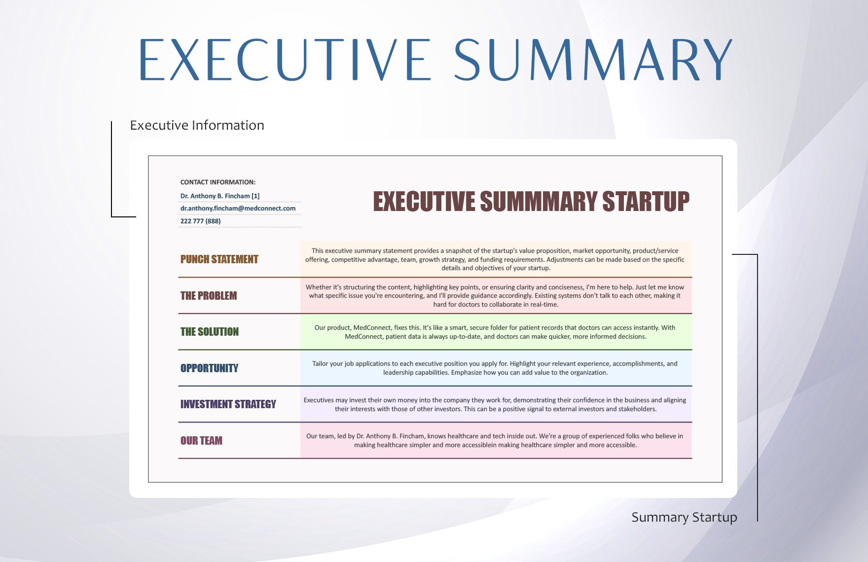 Executive Summary Startup Template