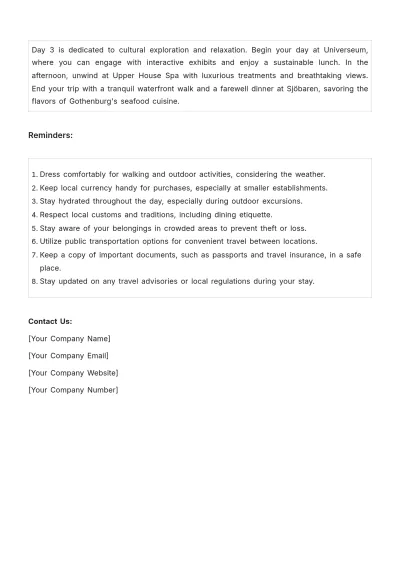 Free Gothenburg Itinerary Template to Edit Online