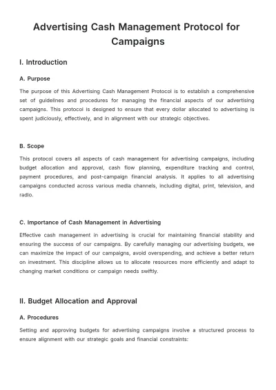 Free Advertising Cash Management Protocol for Campaigns Template to Edit Online