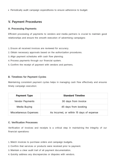 Free Advertising Cash Management Protocol for Campaigns Template to Edit Online
