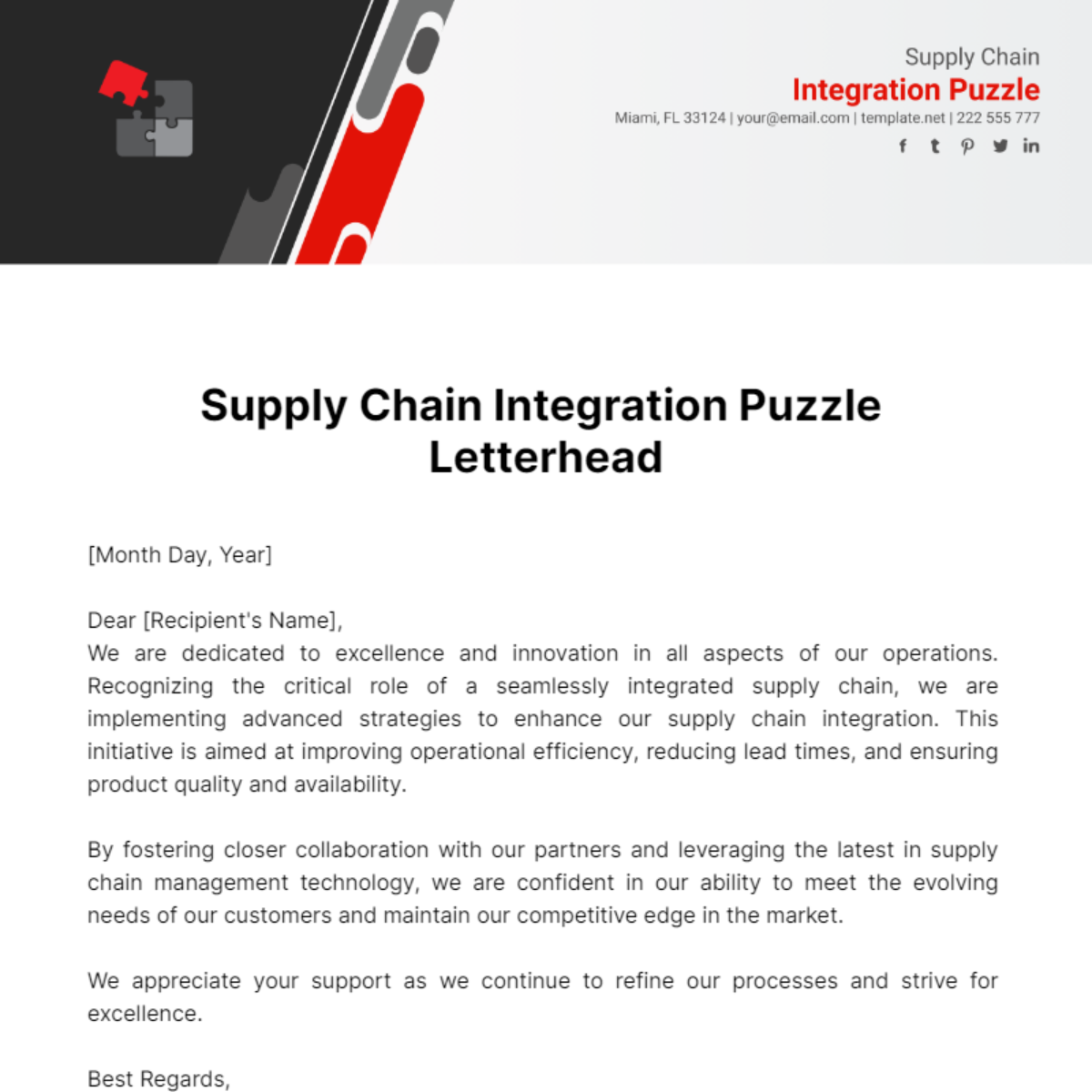 Supply Chain Integration Puzzle Letterhead Template