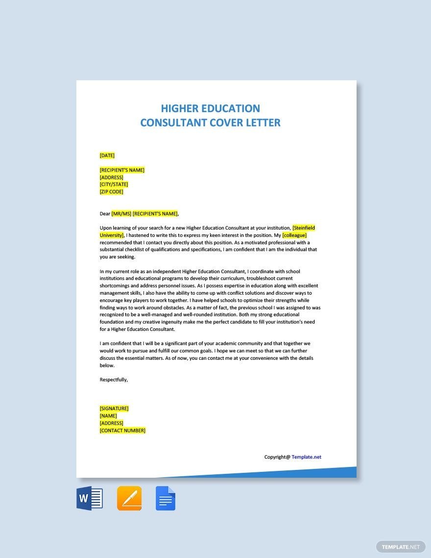 Higher Education Consultant Cover Letter