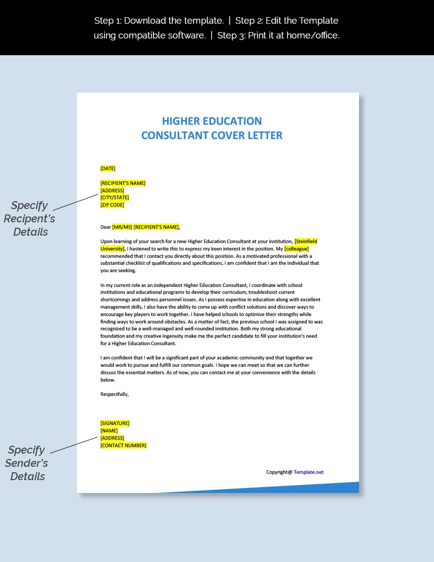 sample cover letter for higher education