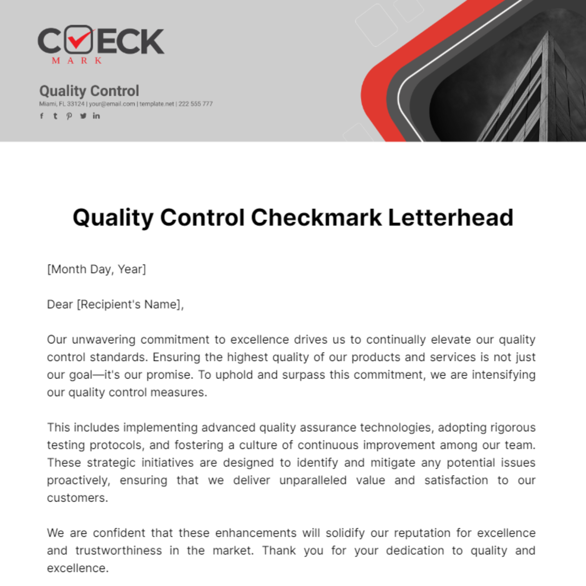 Quality Control Checkmark Letterhead Template