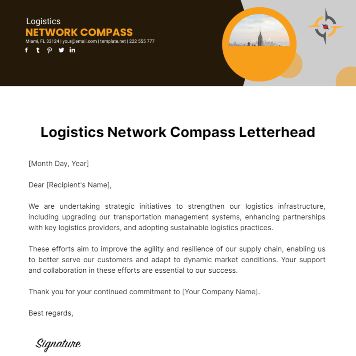 Free Logistics Network Compass Letterhead Template