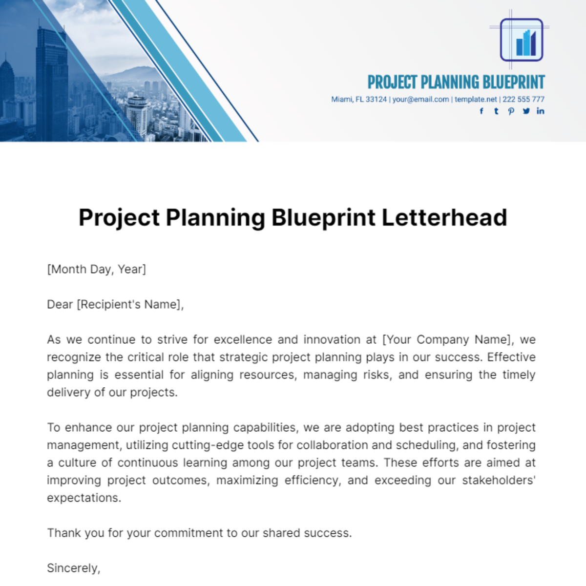 Free Project Planning Blueprint Letterhead Template